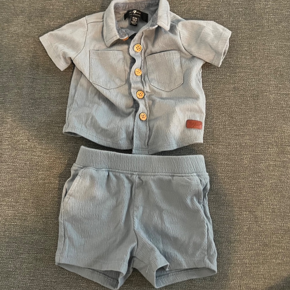 Baby Boy two piece matching button down short sleeve and shorts outfit - 0-3M